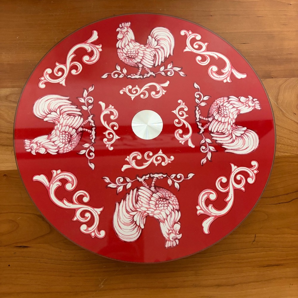 Temp-tations by Tara Red Doodle Doo Glass Lazy Susan 12" Rotating Server